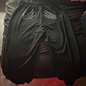 Black Sweatpants with Rhinestone Detail